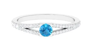 0.50 CT Swiss Blue Topaz Promise Ring with Diamond Accent