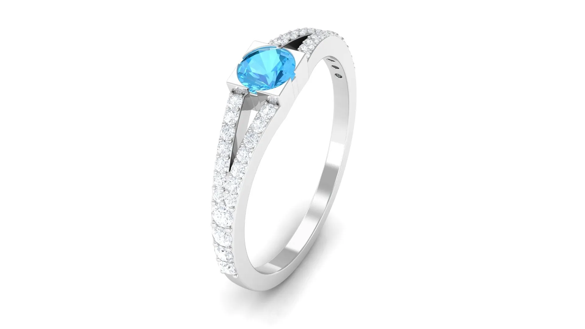 0.50 CT Swiss Blue Topaz Promise Ring with Diamond Accent