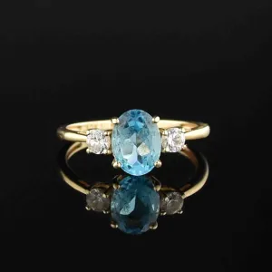 10K Gold Diamond Blue Topaz Engagement Ring