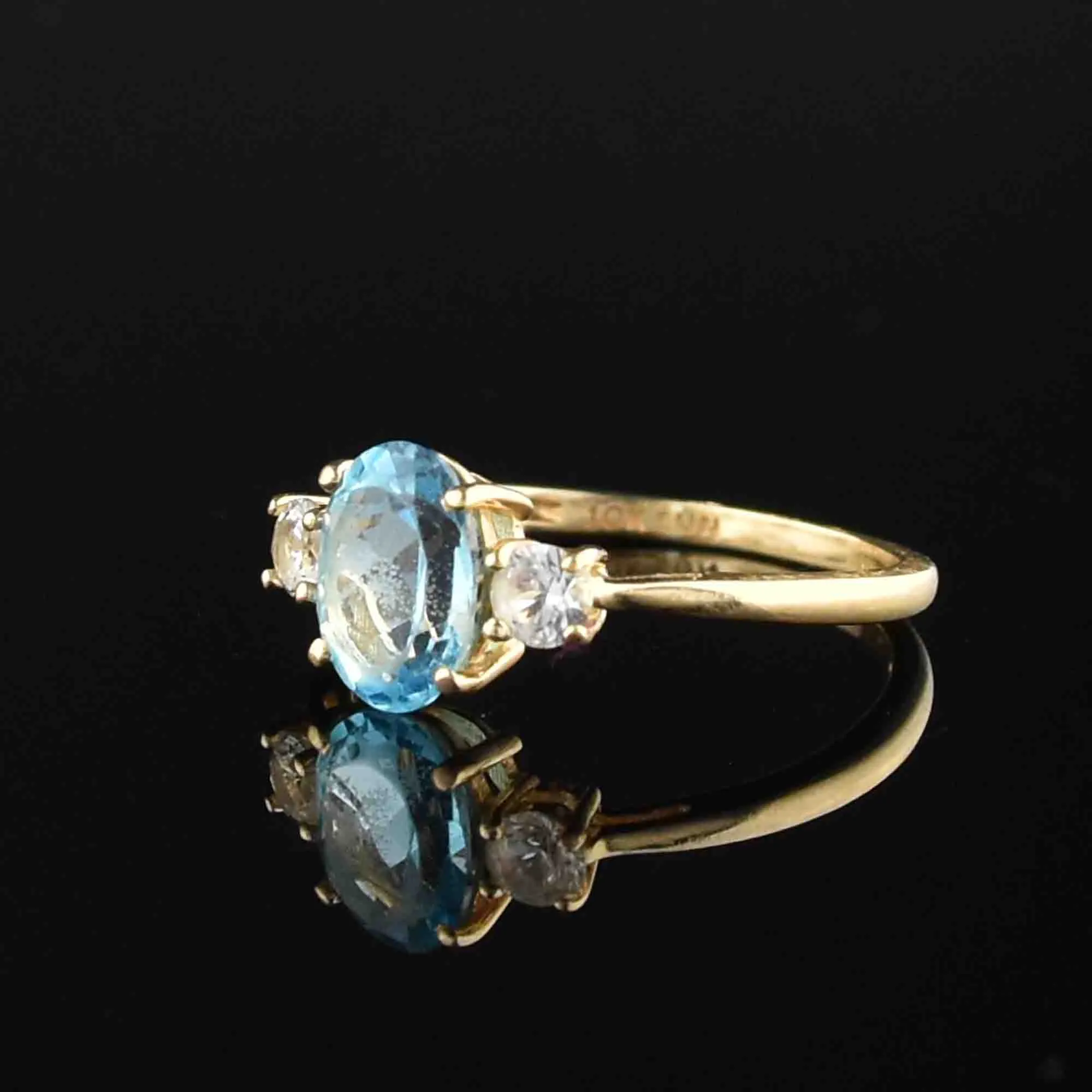 10K Gold Diamond Blue Topaz Engagement Ring