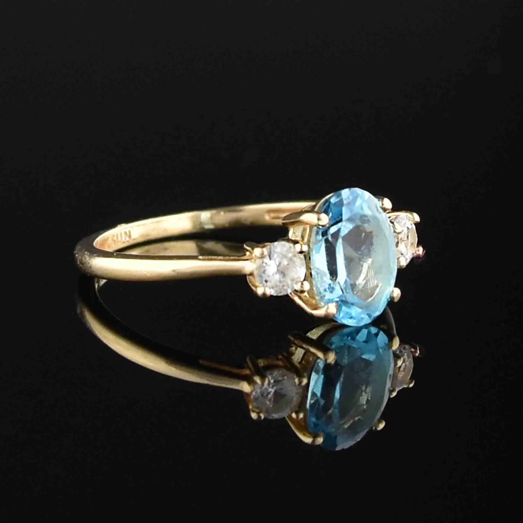 10K Gold Diamond Blue Topaz Engagement Ring