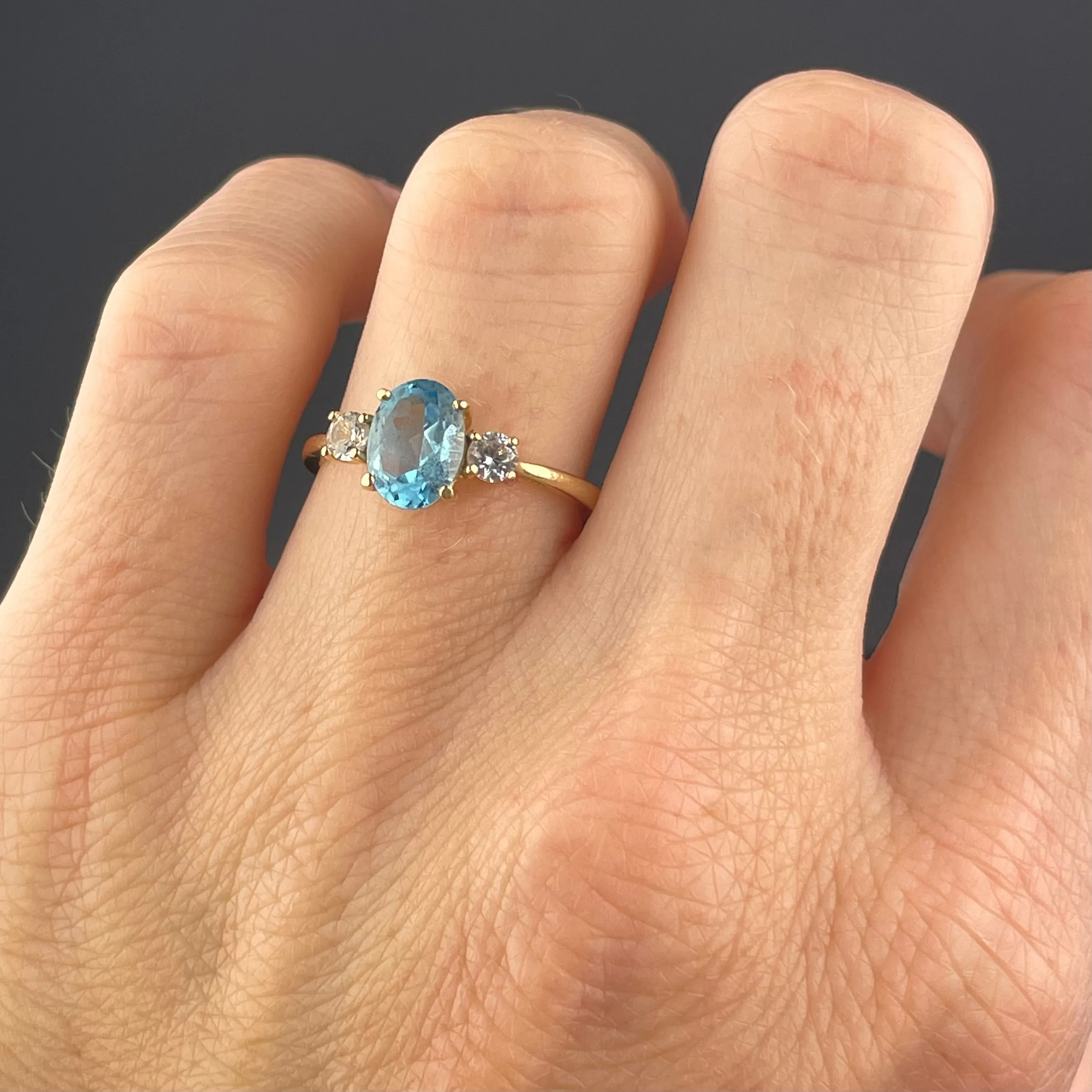 10K Gold Diamond Blue Topaz Engagement Ring