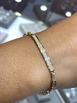 14K Gold Diamond Bar and Paper Clip Bracelet