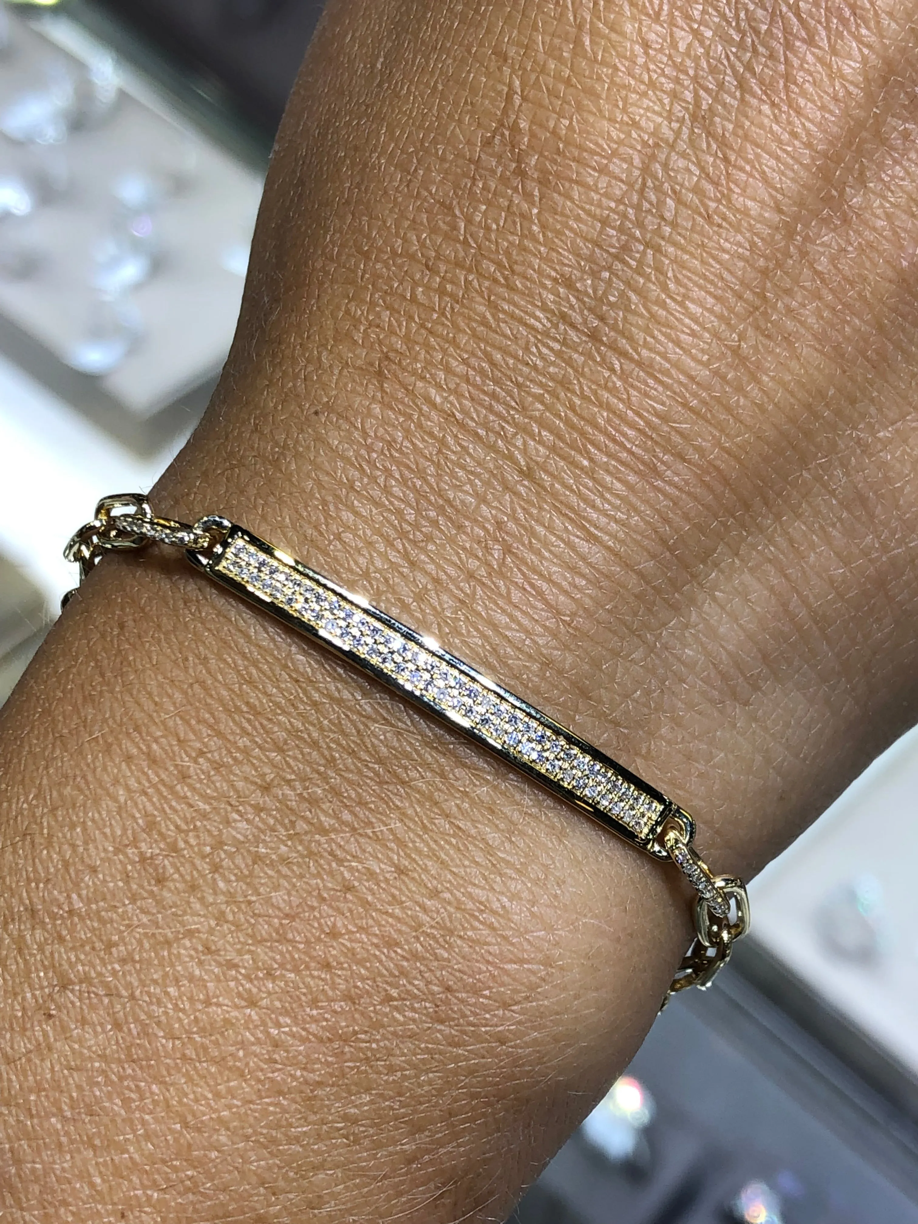 14K Gold Diamond Bar and Paper Clip Bracelet