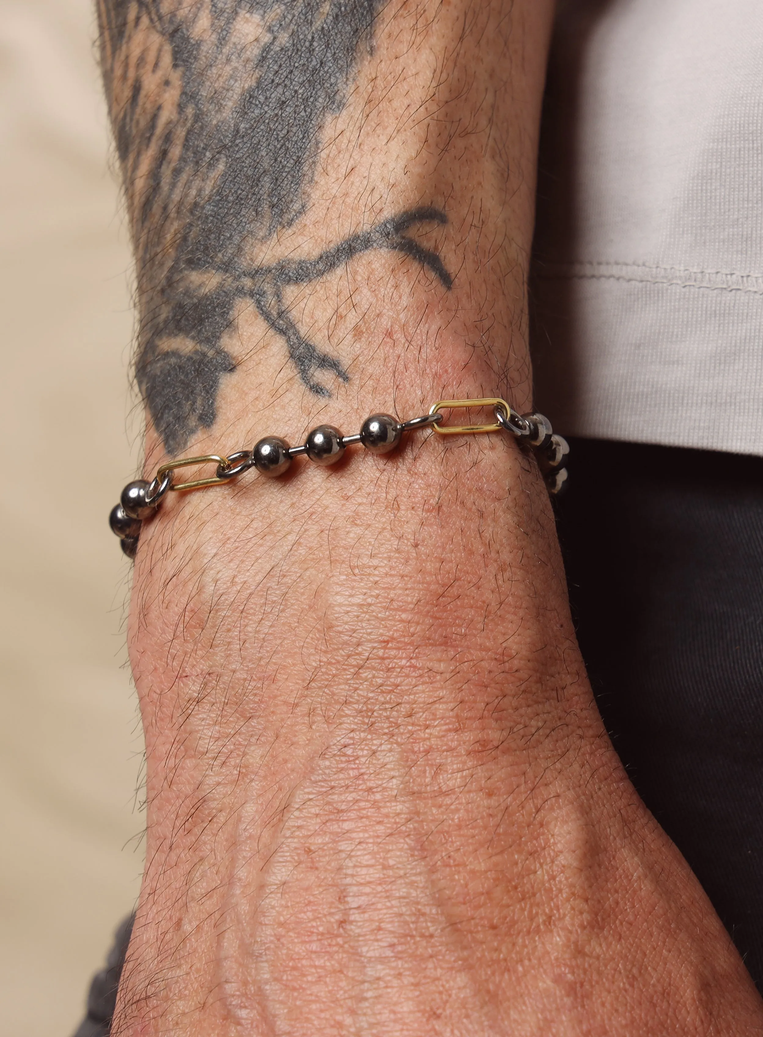 14K Gold Filled   Gunmetal Sterling Silver Ball Chain Bracelet for Men