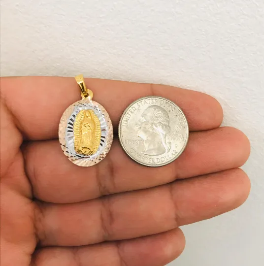 14K Gold Filled Virgen de Guadalupe Necklace / Diamond Cut Necklace / Mariner Link Chain 18" / Guadalupe Pendant 26x18mm / Cadena y Dije de la Virgen de Guadalupe en Oro Laminado