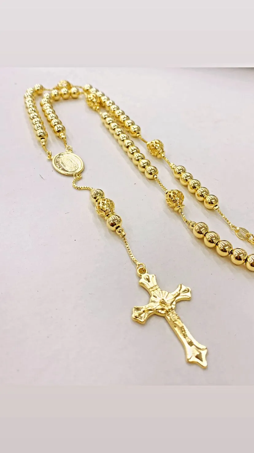 14K Gold Filled Virgen de Guadalupe Rosary / Yellow Beads Rosary 18" / Catholics Necklace/ Rosario de la Virgen de Guadalupe en Oro Laminado