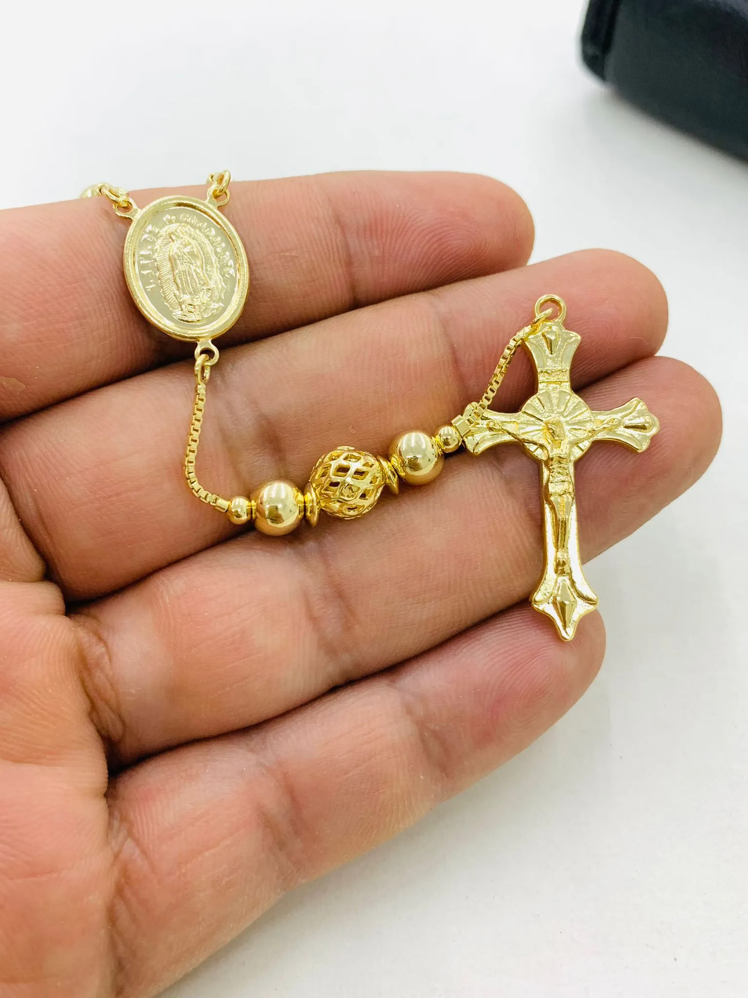 14K Gold Filled Virgen de Guadalupe Rosary / Yellow Beads Rosary 18" / Catholics Necklace/ Rosario de la Virgen de Guadalupe en Oro Laminado