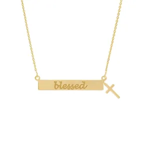 14k Mini Blessed Bar with Cross Necklace