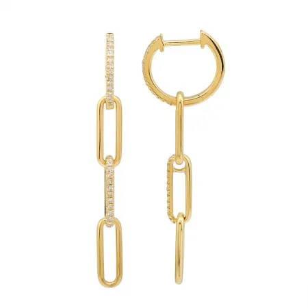 14K Rose Gold Diamond Paperclip Link Dangle Earrings