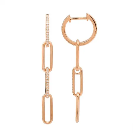 14K Rose Gold Diamond Paperclip Link Dangle Earrings