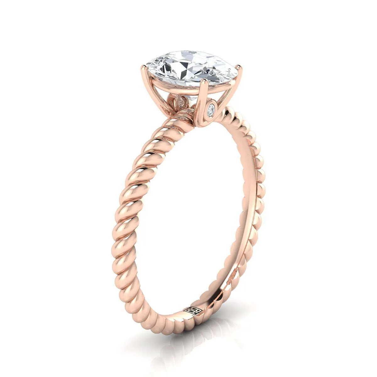 14K Rose Gold Oval Swiss Blue Topaz Twisted Rope Solitaire With Surprize Diamond Engagement Ring