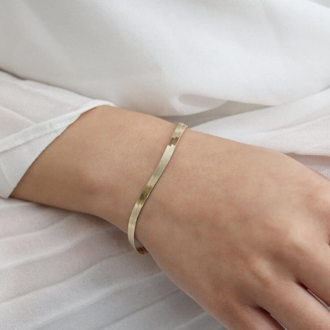 14K Solid Yellow Gold 8" 4.00MM Herringbone Bracelet