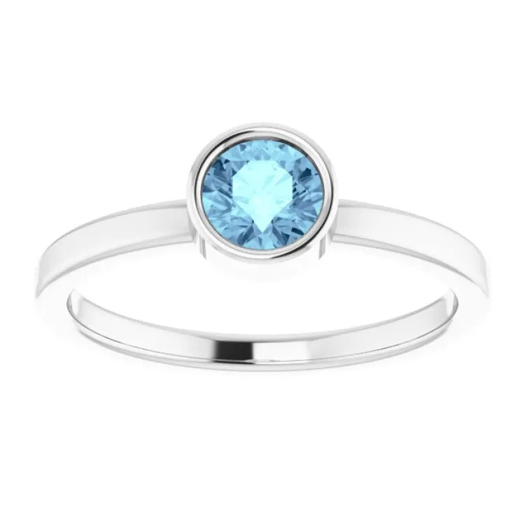 14K White 5 mm Natural Aquamarine Ring