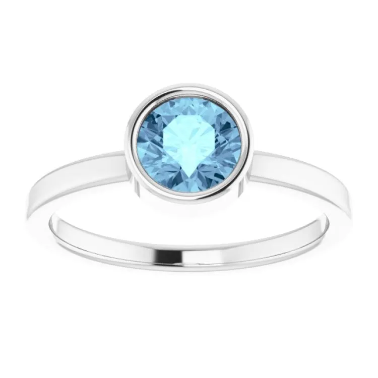 14K White 6 mm Natural Aquamarine Ring