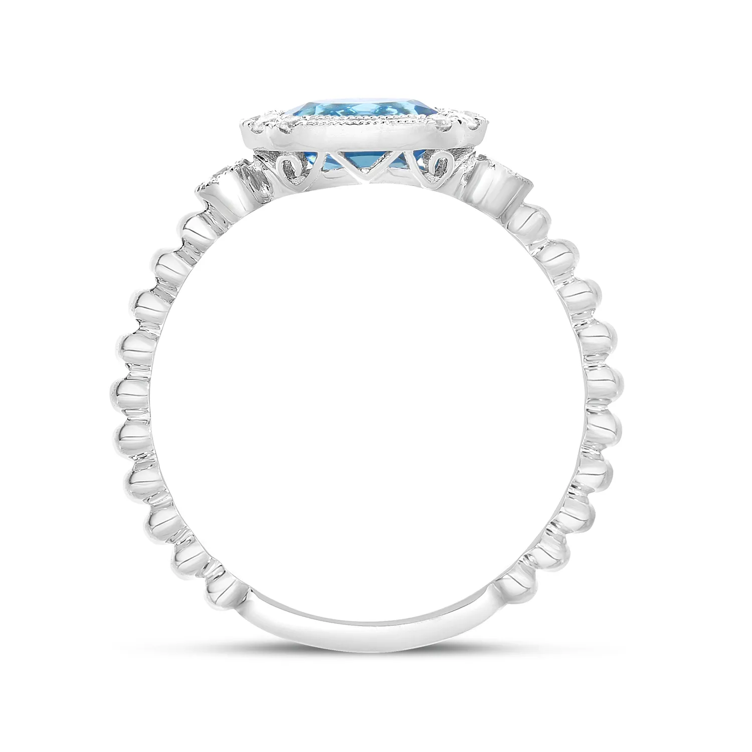 14k White Gold 0.84 Ct Blue Topaz, 0.13 Ct Diamond Ring