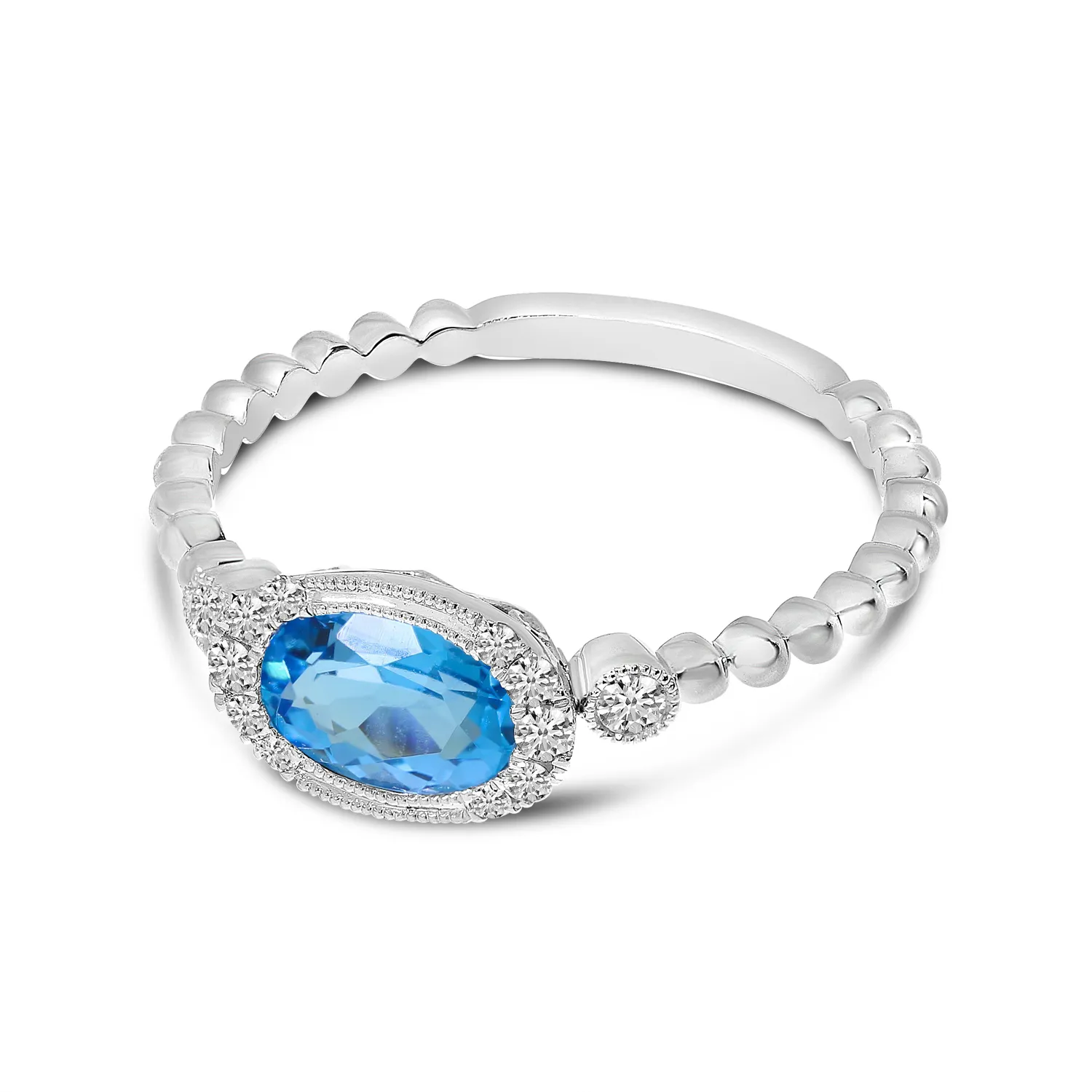 14k White Gold 0.84 Ct Blue Topaz, 0.13 Ct Diamond Ring