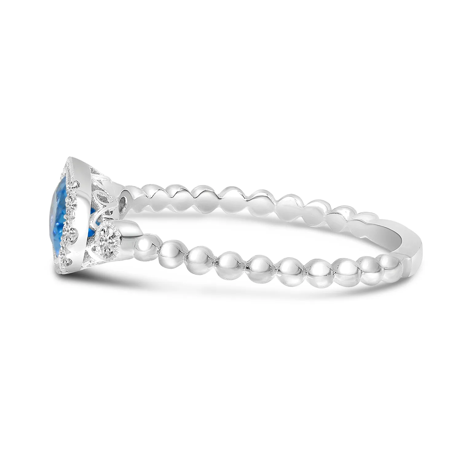 14k White Gold 0.84 Ct Blue Topaz, 0.13 Ct Diamond Ring