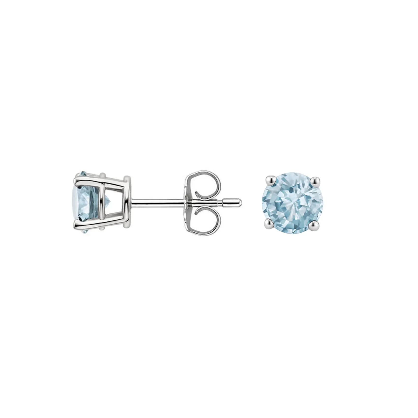 14k White Gold Plated 4 Ct Round Created Aquamarine Stud Earrings