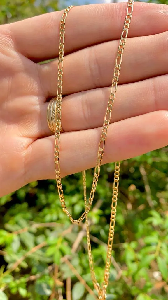 14K Yellow Gold Filled Figaro Flat Chain Necklace For Mens Womens Kids Gifts 2.5mm