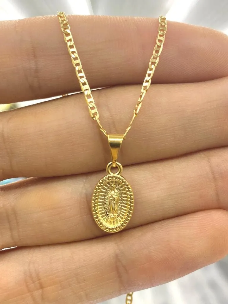 14K Yellow Gold Filled Virgen de Guadalupe Necklace 14x8mm / Cadena y Dije de la Virgencita de Guadalupe