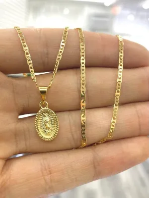 14K Yellow Gold Filled Virgen de Guadalupe Necklace 14x8mm / Cadena y Dije de la Virgencita de Guadalupe