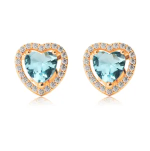 14k Yellow Gold Plated 1/2 Ct Created Halo Heart Aquamarine Stud Earrings