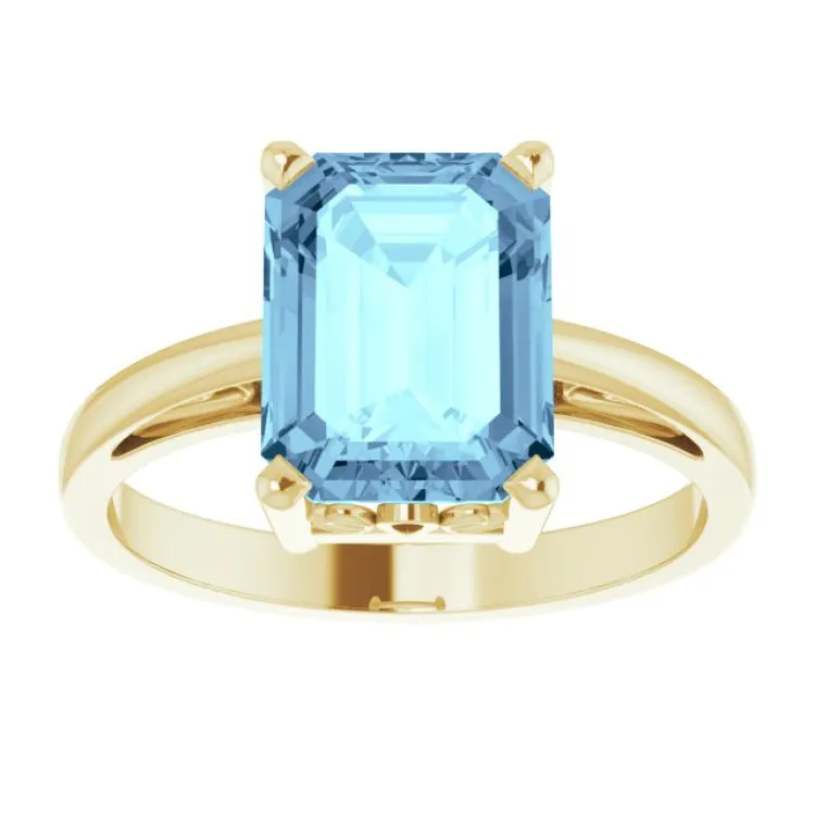 14K Yellow Natural Aquamarine Scroll Setting® Ring