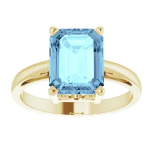 14K Yellow Natural Aquamarine Scroll Setting® Ring