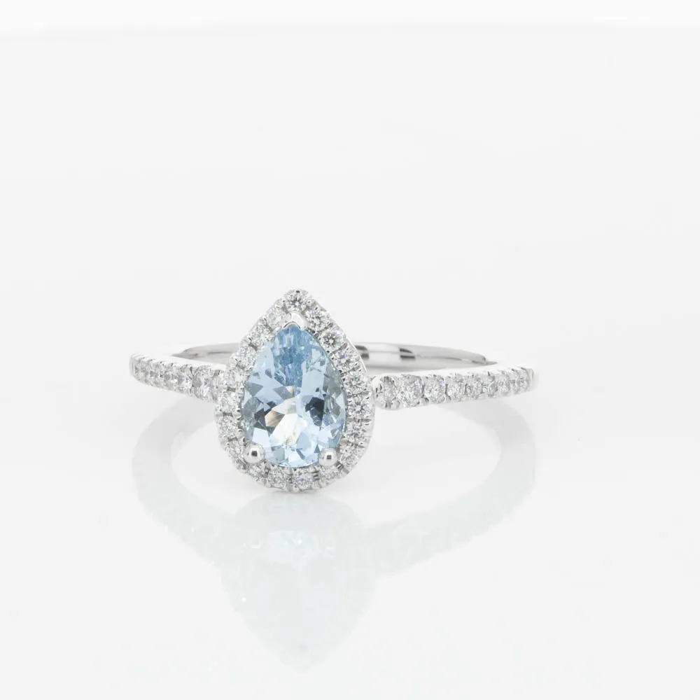 18ct White Gold .56ct Aquamarine & Diamond Mini Sierra Ring