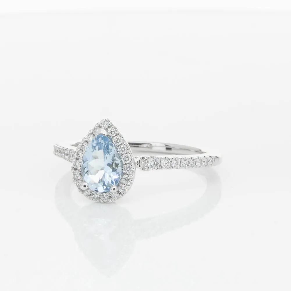 18ct White Gold .56ct Aquamarine & Diamond Mini Sierra Ring