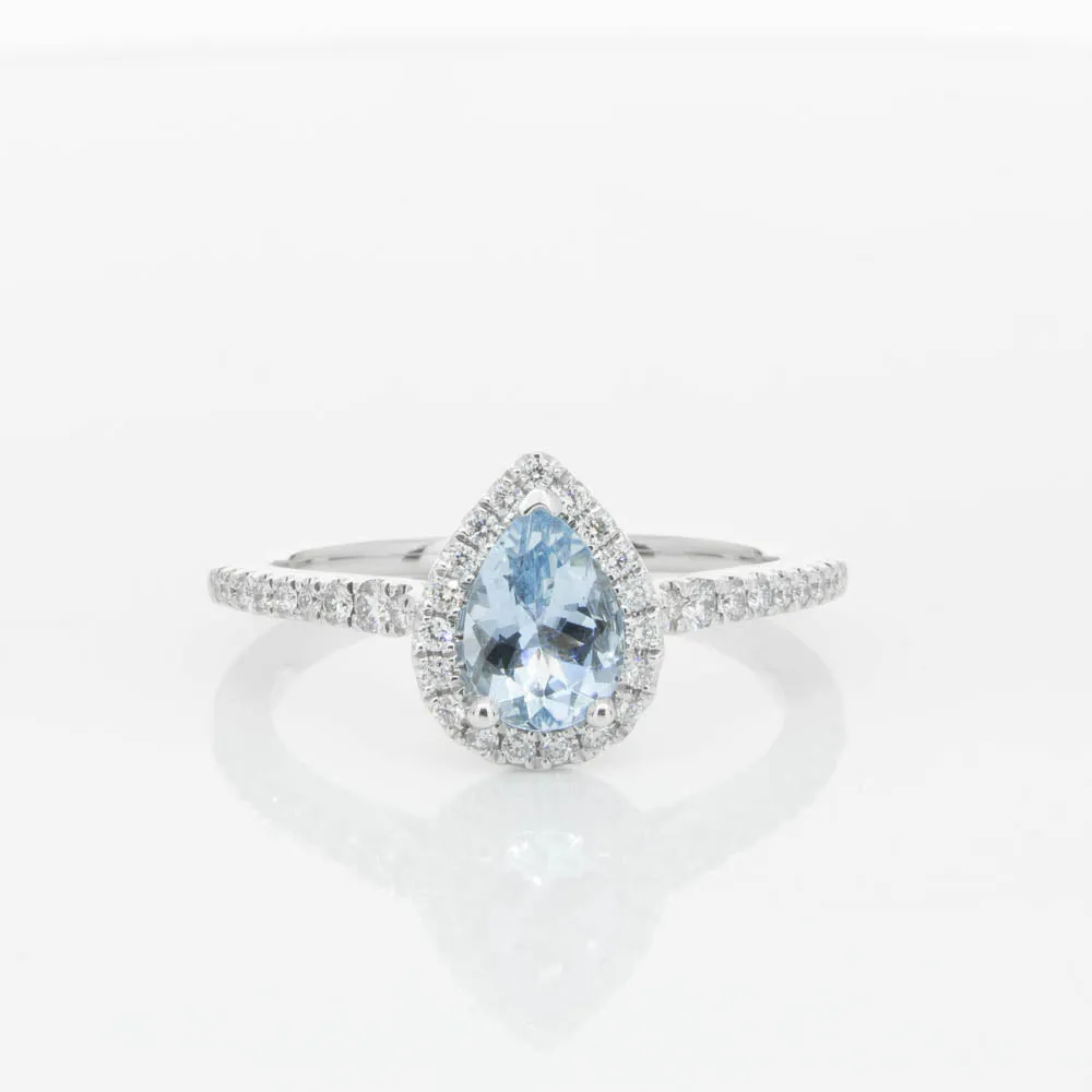 18ct White Gold .56ct Aquamarine & Diamond Mini Sierra Ring