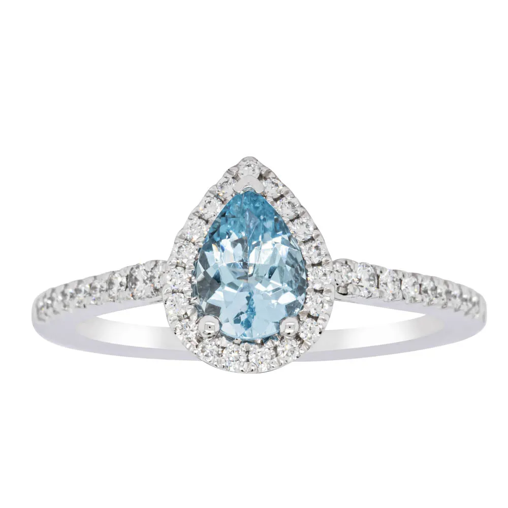 18ct White Gold .56ct Aquamarine & Diamond Mini Sierra Ring