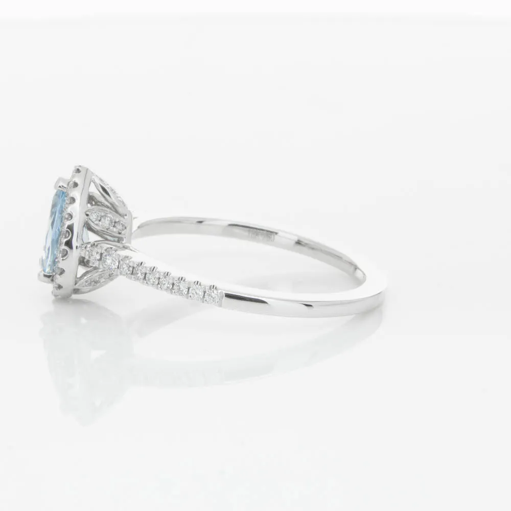 18ct White Gold .56ct Aquamarine & Diamond Mini Sierra Ring