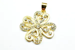 18k as gold filled* cross leaf clover flower pendant charms with rhinestone clear cubic zirconia size 28x25mm for jewelry making gp144