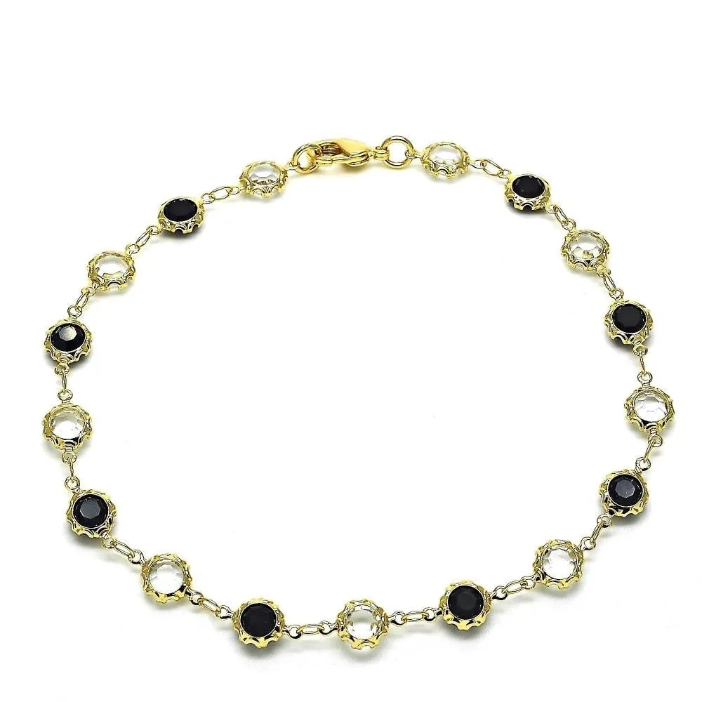 18K Gold Filled High Polish Finsh Gold Crystal Black and white Round Anklet 10