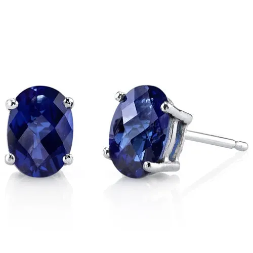 18K Gold Plated Lab Created Emerald-Cut Swiss Blue Topaz Studs