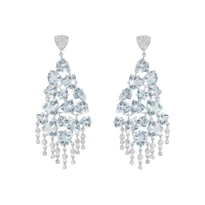 18k Mirage White Gold Earring With 0.59 Cts Vs-Gh Diamonds  And Aquamarine