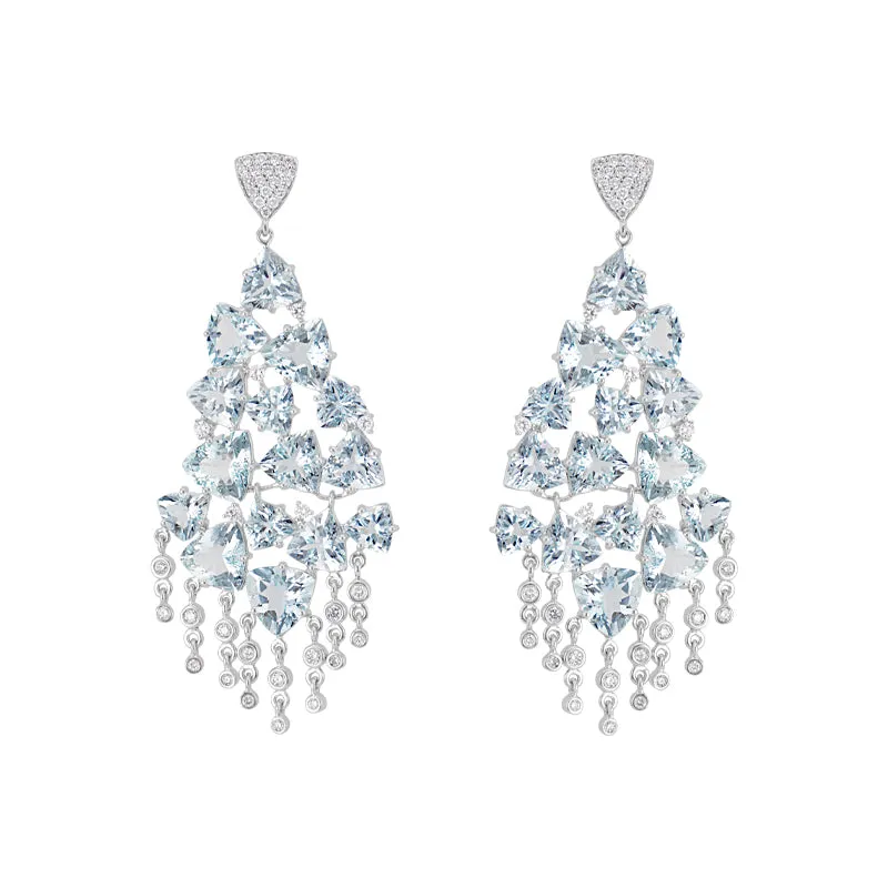 18k Mirage White Gold Earring With 0.59 Cts Vs-Gh Diamonds  And Aquamarine