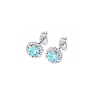 18k White Gold Plated 3 Ct Created Halo Round Aquamarine Stud Earrings