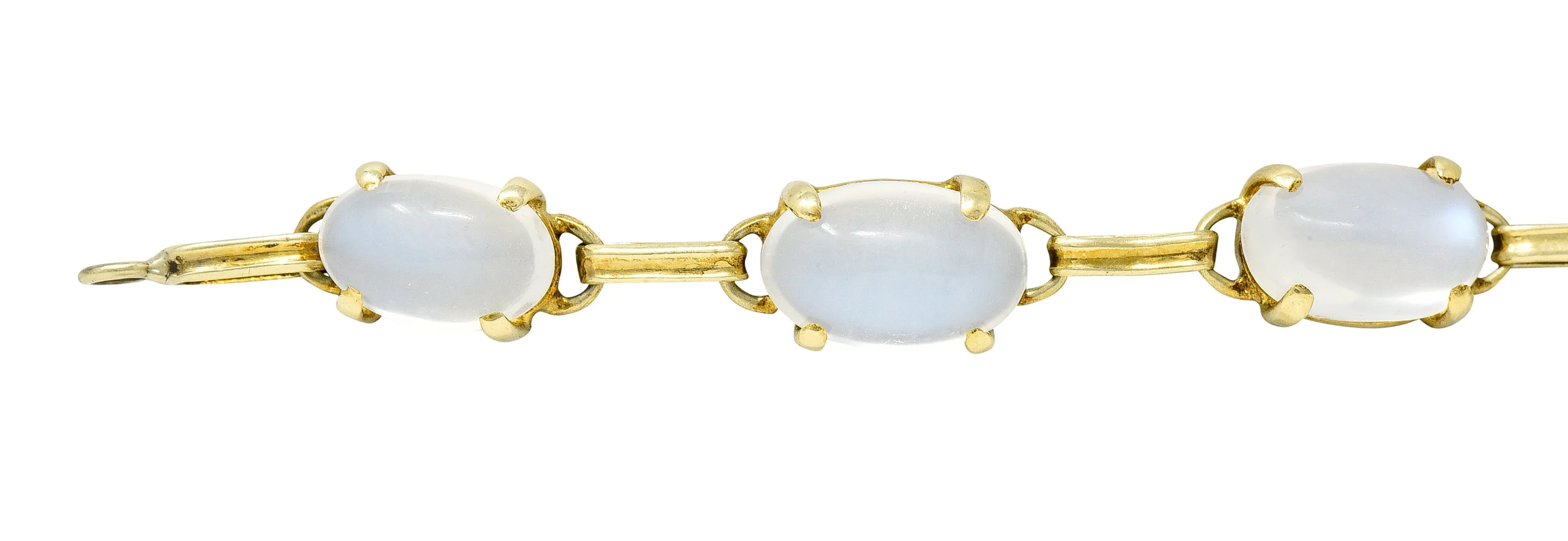 1940's Retro Moonstone 14 Karat Yellow Gold Gemstone Link Vintage Bracelet