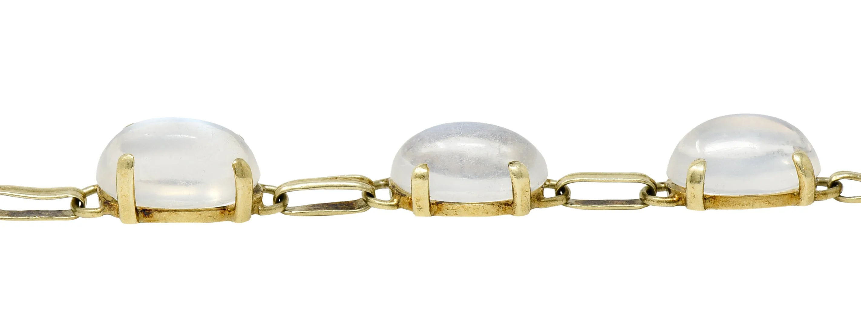 1940's Retro Moonstone 14 Karat Yellow Gold Gemstone Link Vintage Bracelet