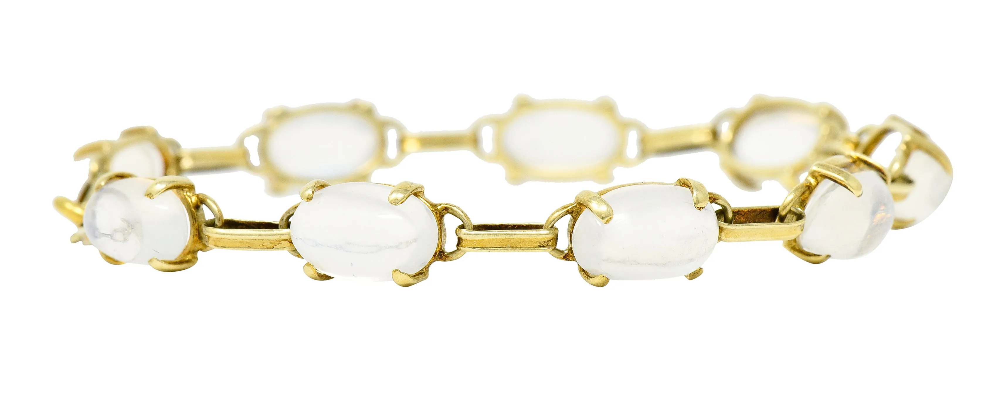 1940's Retro Moonstone 14 Karat Yellow Gold Gemstone Link Vintage Bracelet