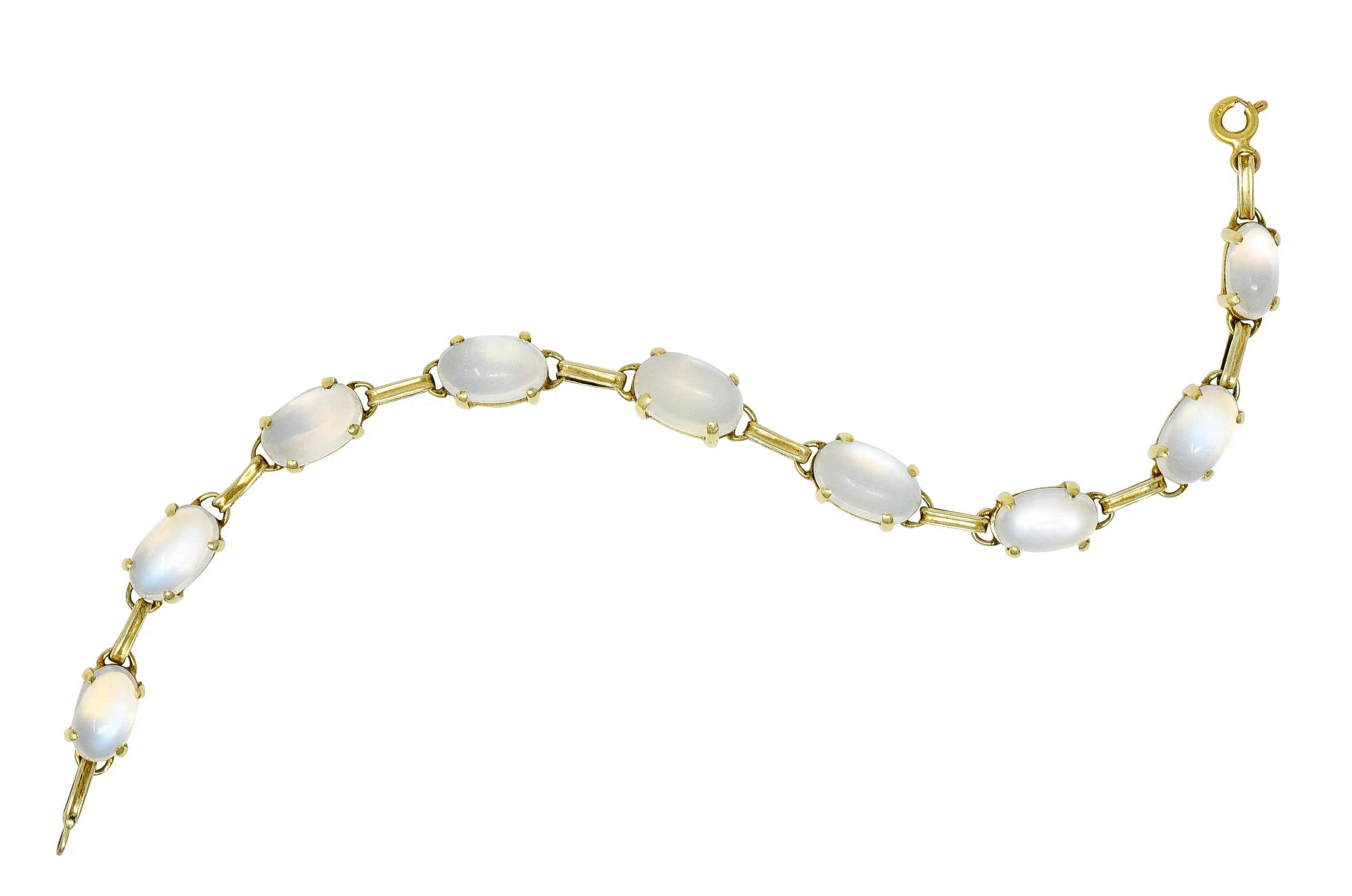 1940's Retro Moonstone 14 Karat Yellow Gold Gemstone Link Vintage Bracelet