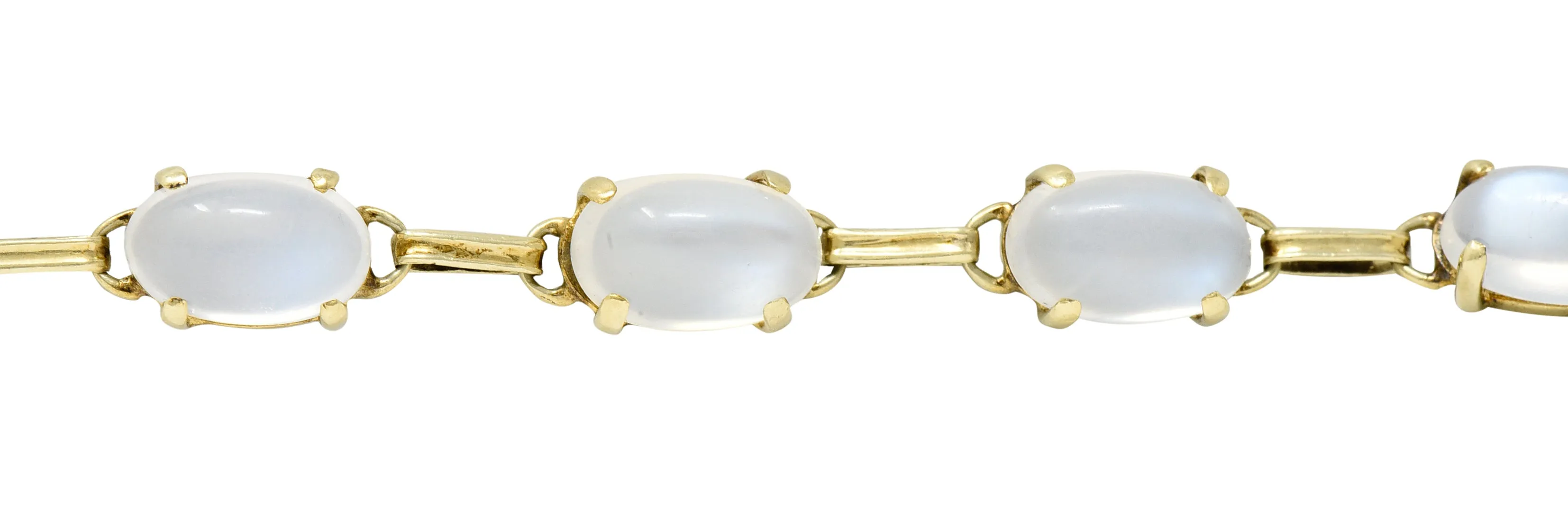 1940's Retro Moonstone 14 Karat Yellow Gold Gemstone Link Vintage Bracelet