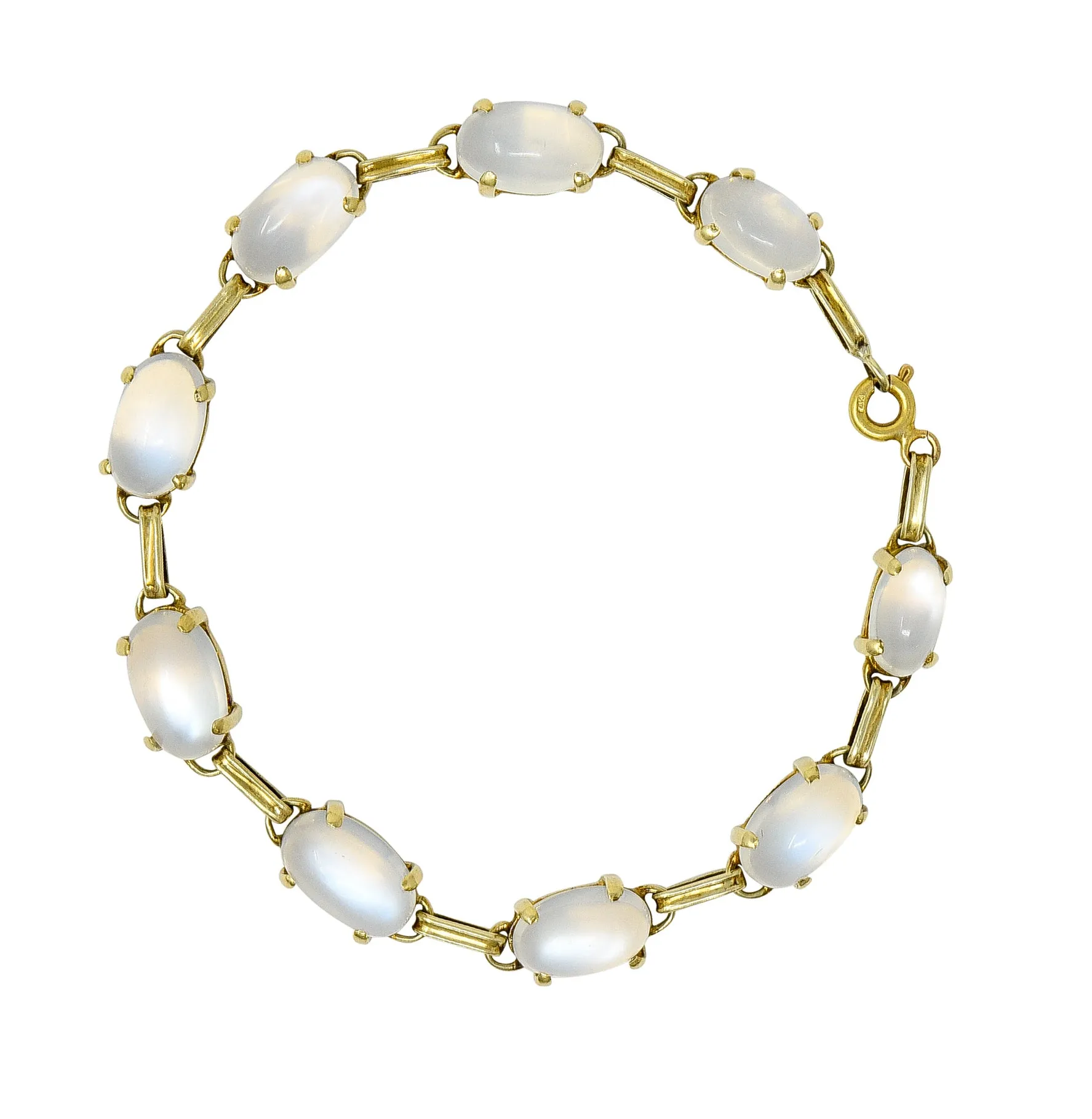 1940's Retro Moonstone 14 Karat Yellow Gold Gemstone Link Vintage Bracelet