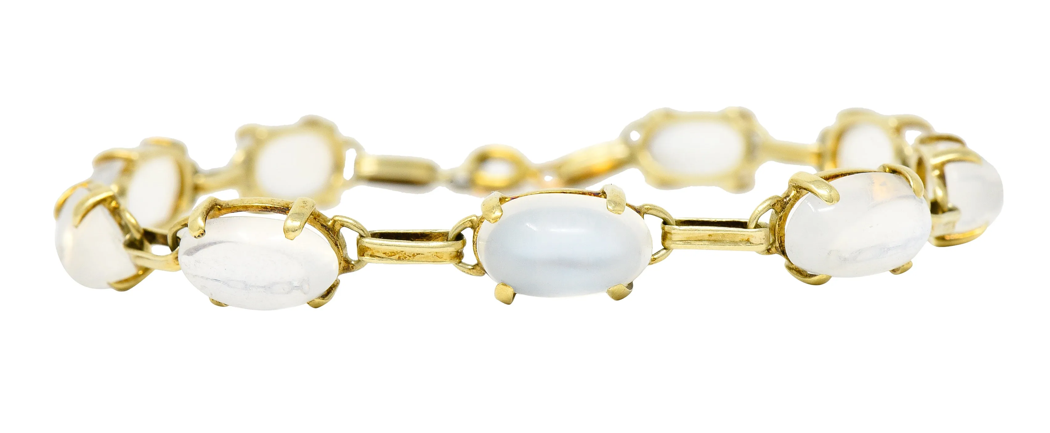 1940's Retro Moonstone 14 Karat Yellow Gold Gemstone Link Vintage Bracelet