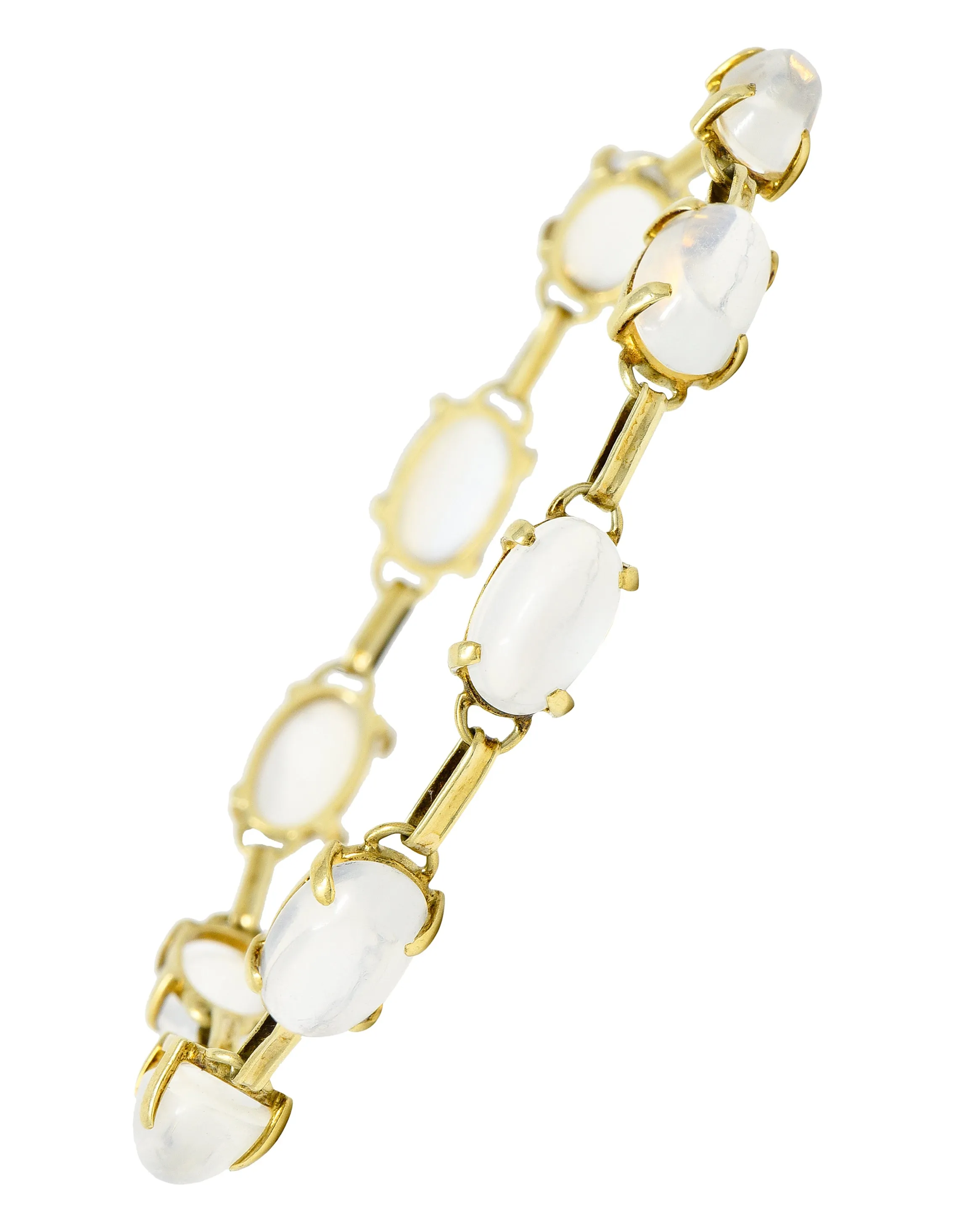 1940's Retro Moonstone 14 Karat Yellow Gold Gemstone Link Vintage Bracelet