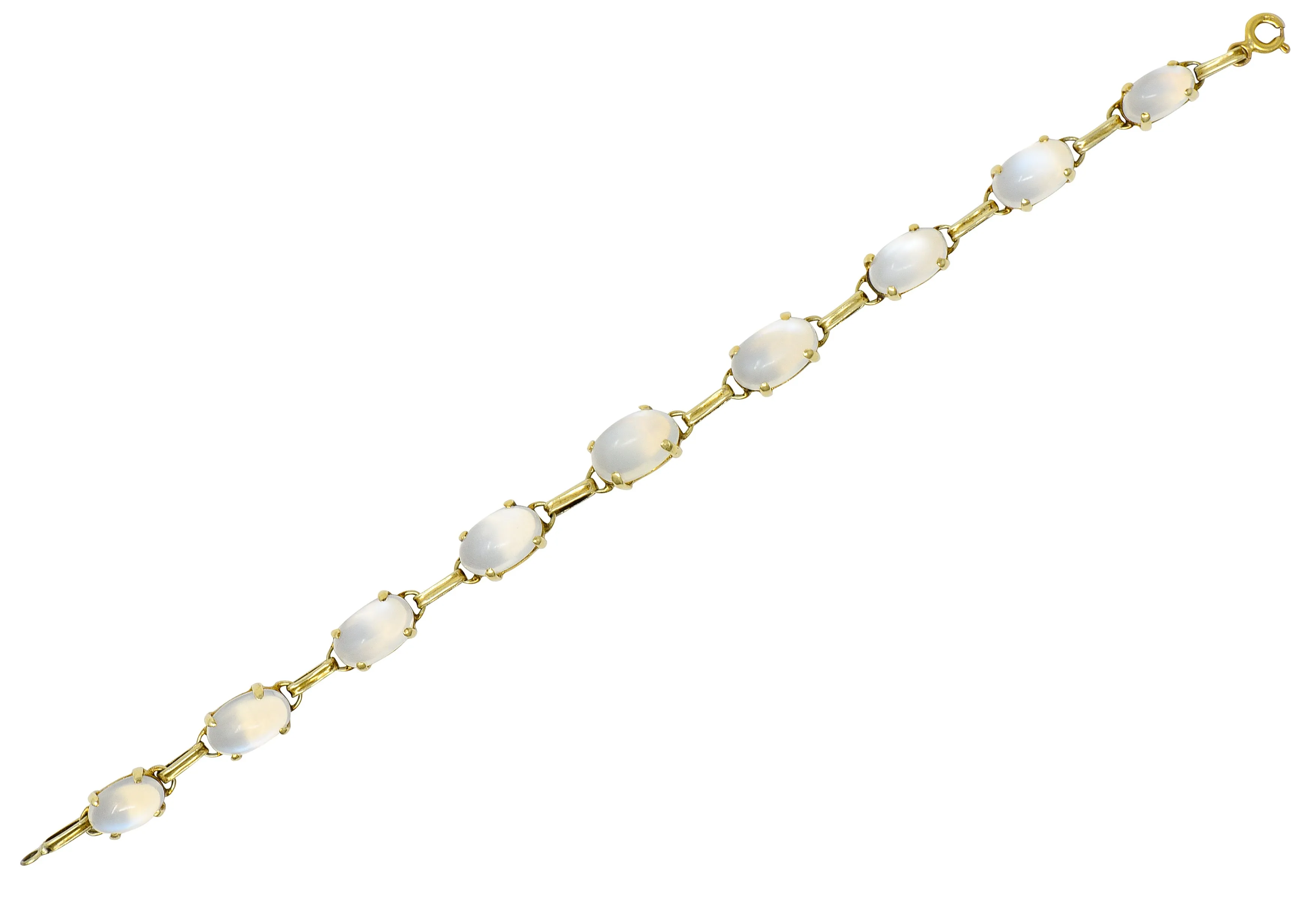 1940's Retro Moonstone 14 Karat Yellow Gold Gemstone Link Vintage Bracelet