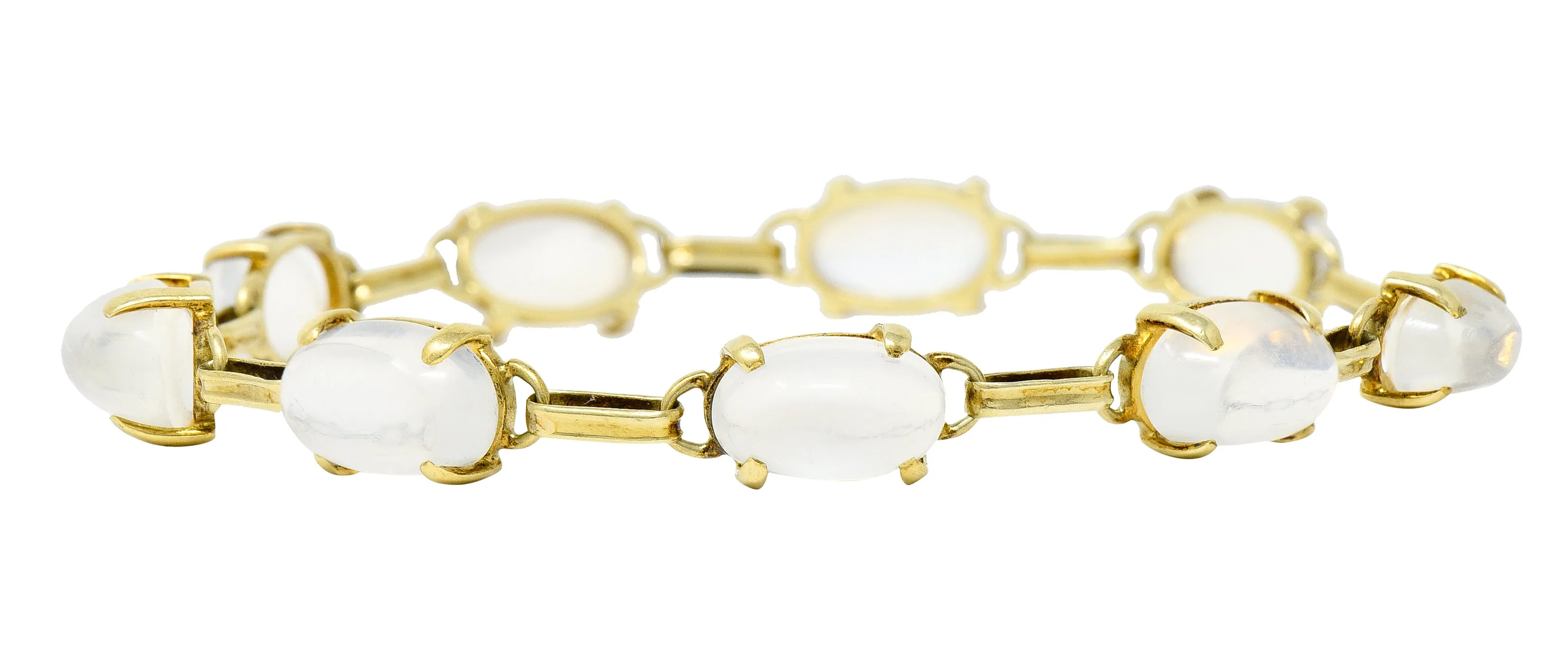 1940's Retro Moonstone 14 Karat Yellow Gold Gemstone Link Vintage Bracelet